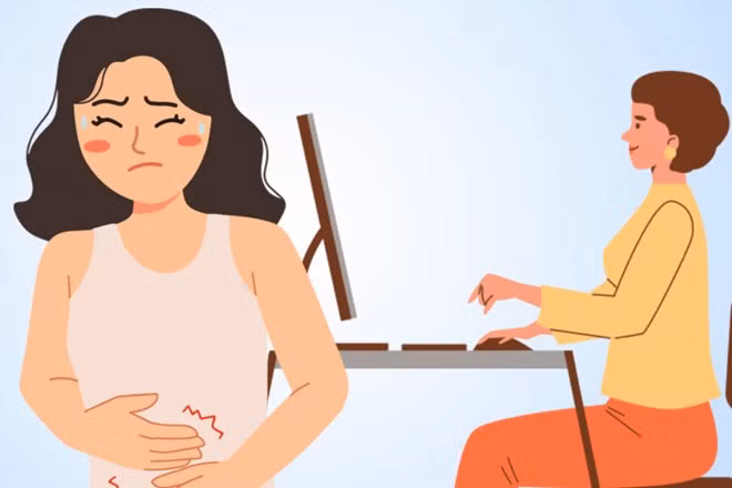 Tư thế sai cách có thể gây ảnh hưởng đến hệ tiêu hóa. Đồ họa: Thiện Nhân