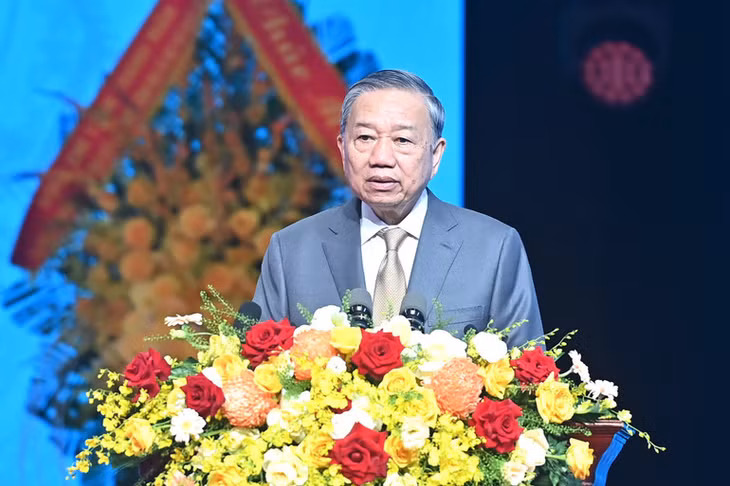 Tổng Bí thư Tô Lâm phát biểu tại lễ kỷ niệm. (Ảnh: ĐĂNG KHOA)