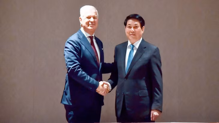 Chủ tịch nước Lương Cường tiếp Tổng thư ký Phòng Thương mại Quốc tế John Denton.