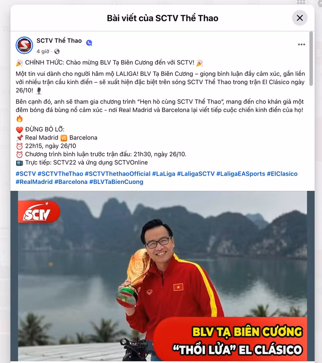 Bài đăng thông báo của SCTV. Ảnh: SCTV.