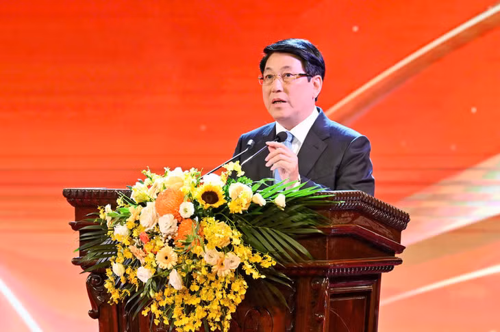 Chủ tịch nước Lương Cường phát biểu tại buổi lễ. (Ảnh: THỦY NGUYÊN)