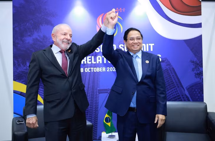Thủ tướng Phạm Minh Chính gặp Tổng thống Brasil Lula da Silva - Ảnh: VGP/Nhật Bắc