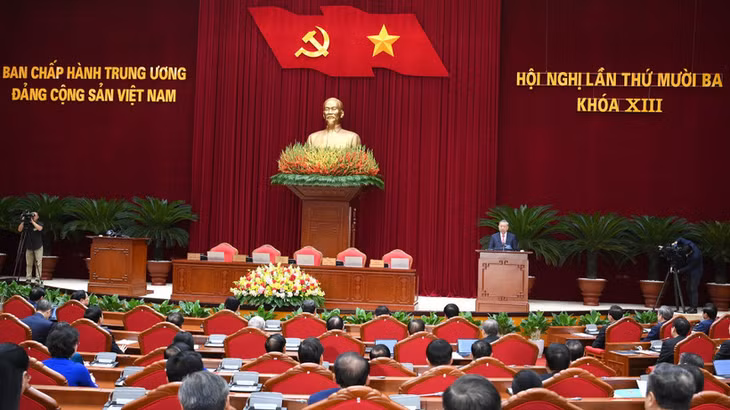 Phiên bế mạc Hội nghị Trung ương 13 Khoá XIII. (Ảnh ĐĂNG KHOA)