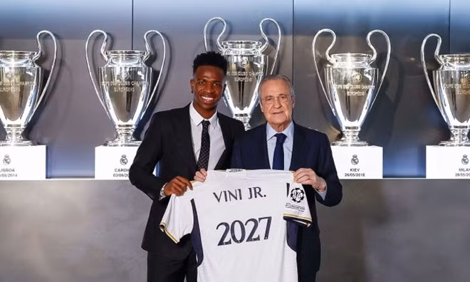 Vinicius gia hạn hợp đồng với Real Madrid đến năm 2027. Ảnh: RMC