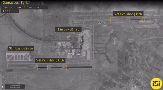 Ảnh vệ tinh sân bay quốc tế Damascus sau vụ không kích đêm 9/6. Ảnh: ImageSat International.