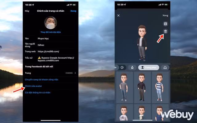Nếu muốn chỉnh sửa lại hoặc xóa Avatar, bạn hãy vào "Chỉnh sửa avatar" và nhấn vào biểu tượng hình thùng rác.