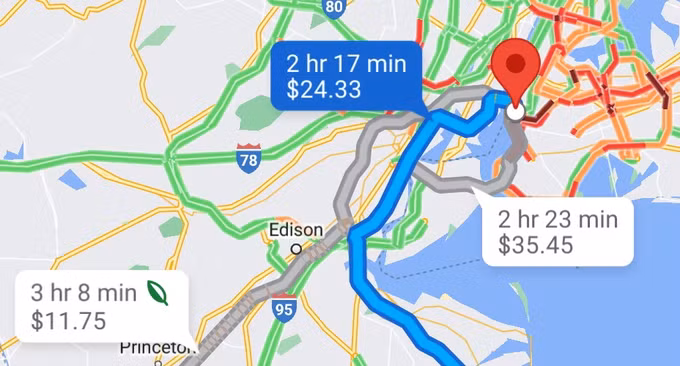 Ứng dụng bản đồ Google Maps sẽ hiển thị tổng số tiền phải trả khi đi qua các trạm thu phí trên đường (Ảnh: Android Police).