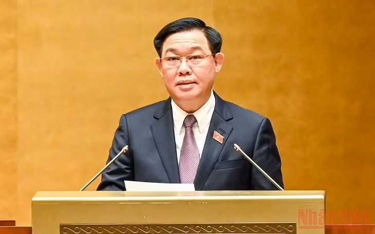 Chủ tịch Quốc hội Vương Đình Huệ phát biểu bế mạc Kỳ họp thứ ba, Quốc hội khóa XV. (Ảnh: DUY LINH)