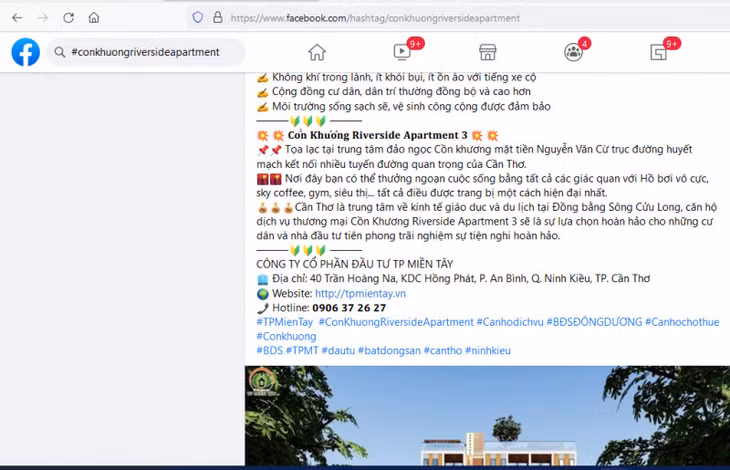 Không có dự án căn hộ nào với tên gọi “Cồn Khương Riverside Apartment” tại địa điểm được VPĐD tại TP Cần Thơ của Công ty Cổ phần Đầu tư TP Miền Tây và các nhân viên đưa thông tin rao vặt, quảng cáo trên mạng .