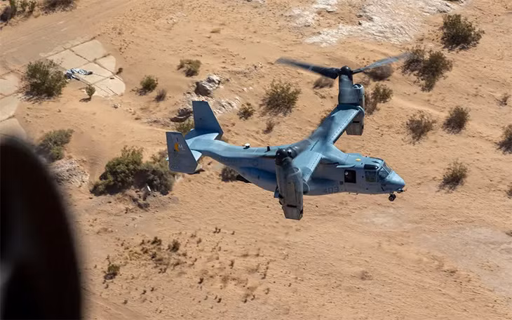 Máy bay MV-22B Osprey trong lần tập luyện gần El Centro, California, năm 2021. (Ảnh: Thủy quân lục chiến Mỹ)