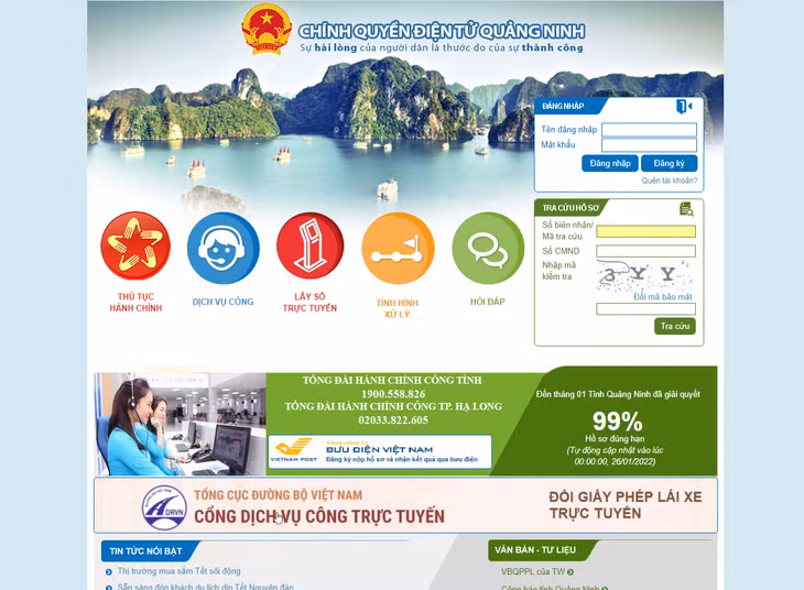 Giao diện Cổng dịch vụ công trực tuyến tỉnh Quảng Ninh.