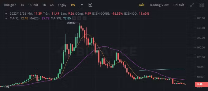 Giá SOL đạt đỉnh tháng 11 năm ngoái với gần 260 USD mỗi đồng. Ảnh: Binance