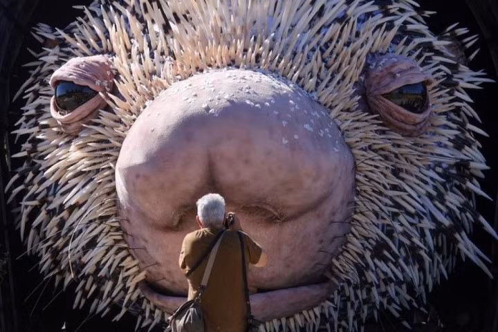 Percy the Porcupine, con rối có kích thước siêu to khổng lồ, được làm ra để quảng bá cho một khu vực mới tại sở thú San Diego, ở Los Angeles, California, ngày 1/3.