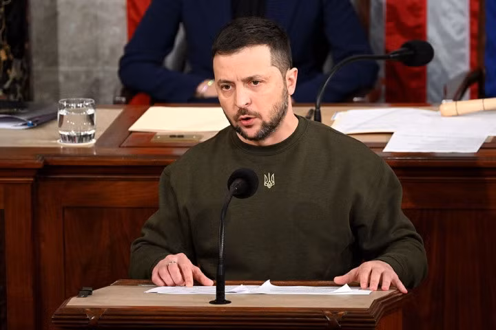 Tổng thống Ukraine Volodymyr Zelensky phát biểu trước Quốc hội Mỹ. (Ảnh: Getty)