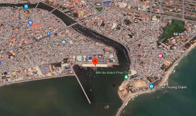 Vị trí cảng Phan Thiết - nơi tàu bị lật. Ảnh: Google Maps