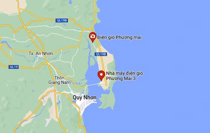 "Cánh đồng quạt gió" ở bán đảo Phương Mai, xã Cát Tiến, huyện Phù Cát (Bình Định). Ảnh: Google Maps.