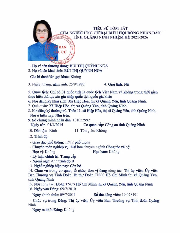 Tiểu sử tóm tắt của người ứng cử đại biểu HĐND tỉnh Quảng Ninh nhiệm kỳ 2021 - 2026 (Đơn vị bầu cử số 13) ảnh 11