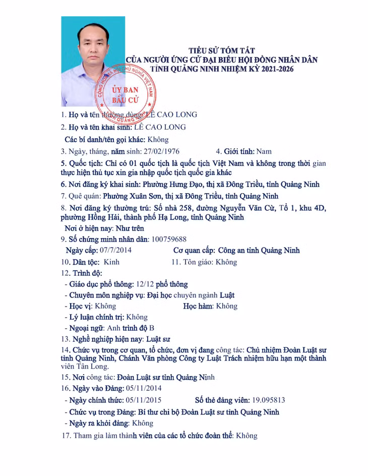 Tiểu sử tóm tắt của người ứng cử đại biểu HĐND tỉnh Quảng Ninh nhiệm kỳ 2021 - 2026 (Đơn vị bầu cử số 7) ảnh 5