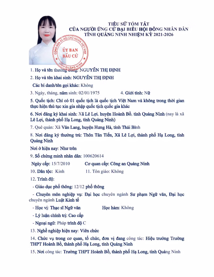Tiểu sử tóm tắt của người ứng cử đại biểu HĐND tỉnh Quảng Ninh nhiệm kỳ 2021 - 2026 (Đơn vị bầu cử số 4) ảnh 6