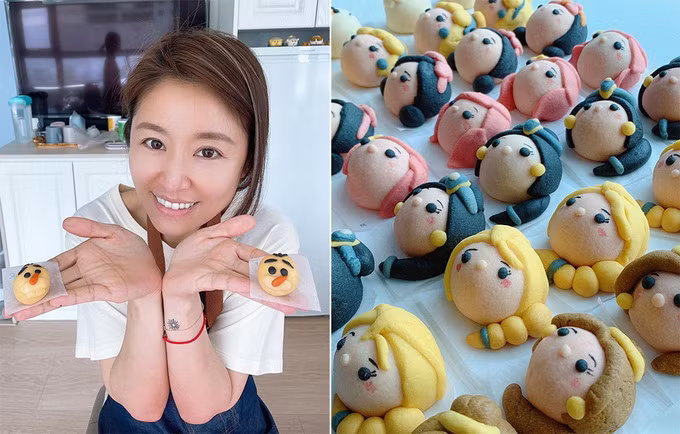 Tâm Như làm bánh cho con. Ảnh: Instagram/Rubylin.