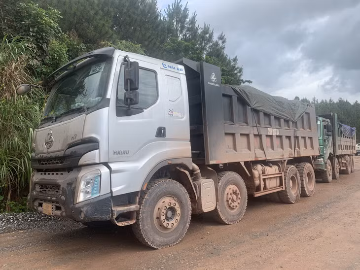 Các phương tiện vi phạm tải trọng lưu thông tại xã Quảng Nghĩa bị Đội CSGT số 3, Phòng CSGT đường bộ, đường sắt Công an tỉnh Quảng Ninh tạm giữ.