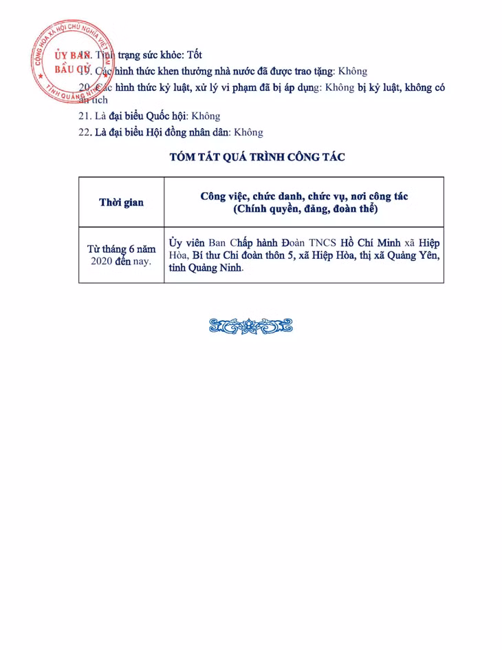 Tiểu sử tóm tắt của người ứng cử đại biểu HĐND tỉnh Quảng Ninh nhiệm kỳ 2021 - 2026 (Đơn vị bầu cử số 13) ảnh 2