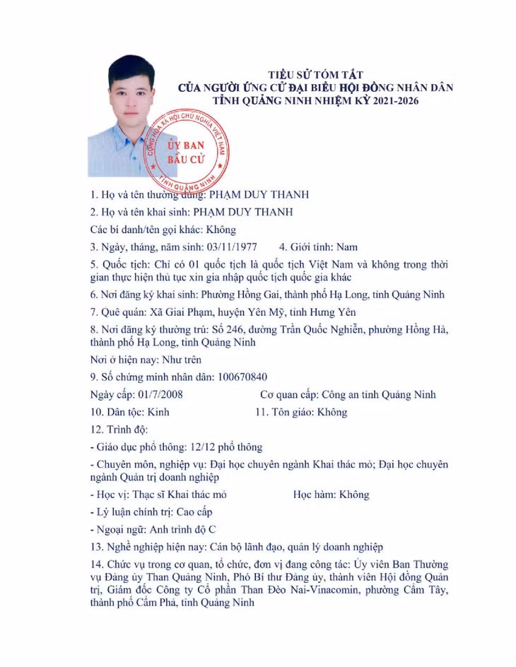 Tiểu sử tóm tắt của người ứng cử đại biểu HĐND tỉnh Quảng Ninh nhiệm kỳ 2021 - 2026 (Đơn vị bầu cử số 8) ảnh 12