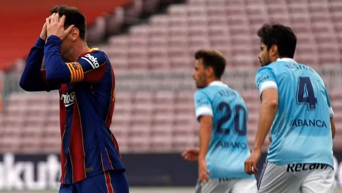 Messi ghi bàn thứ 30 ở La Liga mùa này, nhưng không đủ giúp Barca tránh khỏi thất bại trên sân nhà trước Celta Vigo. Ảnh: EFE