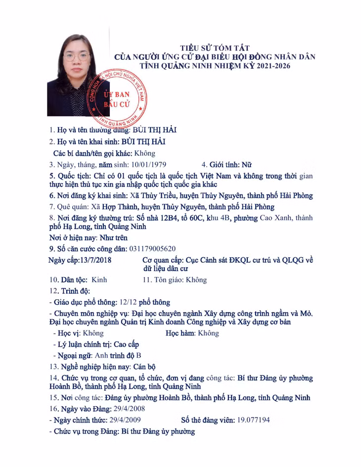 Tiểu sử tóm tắt của người ứng cử đại biểu HĐND tỉnh Quảng Ninh nhiệm kỳ 2021 - 2026 (Đơn vị bầu cử số 4) ảnh 9