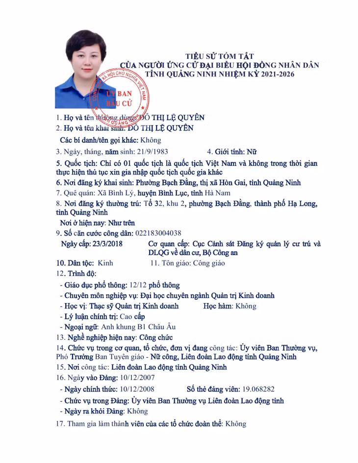 Tiểu sử tóm tắt của người ứng cử đại biểu HĐND tỉnh Quảng Ninh nhiệm kỳ 2021 - 2026 (Đơn vị bầu cử số 13) ảnh 13