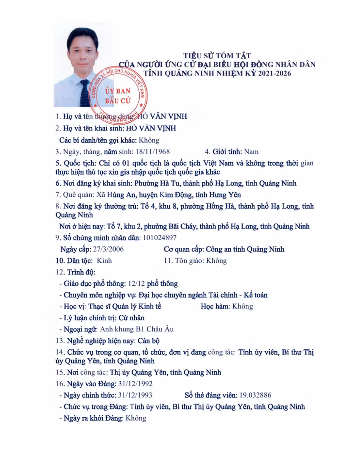 Tiểu sử tóm tắt của người ứng cử đại biểu HĐND tỉnh Quảng Ninh nhiệm kỳ 2021 - 2026 (Đơn vị bầu cử số 13) ảnh 15