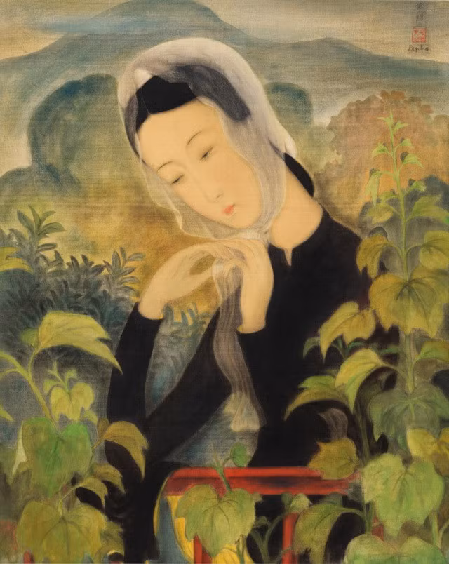 Bức "Thiếu nữ choàng khăn" của họa sĩ Lê Phổ (1907-2001) được nhà đấu giá Christie Hồng Kông bán ra ngày 24/5 vừa qua, đạt mức giá 8.650.000 đô la Hồng Kông (tương đương 25,6 tỷ đồng). Bức tranh lụa có kích thước 59.5 x 48.5 cm, được thực hiện vào khoảng năm 1938.