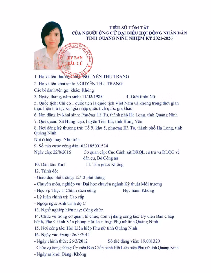 Tiểu sử tóm tắt của người ứng cử đại biểu HĐND tỉnh Quảng Ninh nhiệm kỳ 2021 - 2026 (Đơn vị bầu cử số 12) ảnh 12