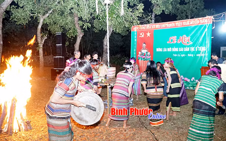 Họ Điểu mang hình tượng tâm linh của người S’tiêng. Trong ảnh: Một tiết mục biểu diễn cồng, chiêng bên ánh lửa hồng của người S’tiêng trong lễ hội Mừng lúa mới - Ảnh minh họa: Lâm Á Rịa