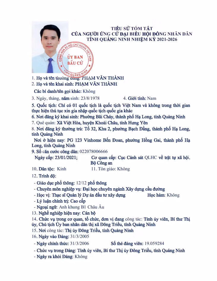 Tiểu sử tóm tắt của người ứng cử đại biểu HĐND tỉnh Quảng Ninh nhiệm kỳ 2021 - 2026 (Đơn vị bầu cử số 12) ảnh 8
