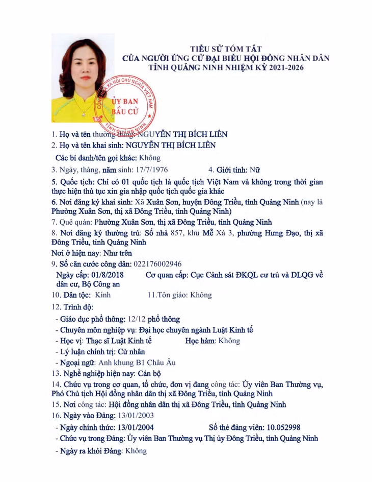 Tiểu sử tóm tắt của người ứng cử đại biểu HĐND tỉnh Quảng Ninh nhiệm kỳ 2021 - 2026 (Đơn vị bầu cử số 11) ảnh 3