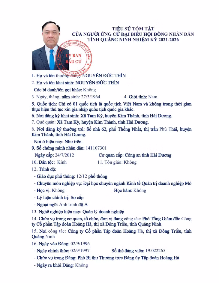 Tiểu sử tóm tắt của người ứng cử đại biểu HĐND tỉnh Quảng Ninh nhiệm kỳ 2021 - 2026 (Đơn vị bầu cử số 11) ảnh 10