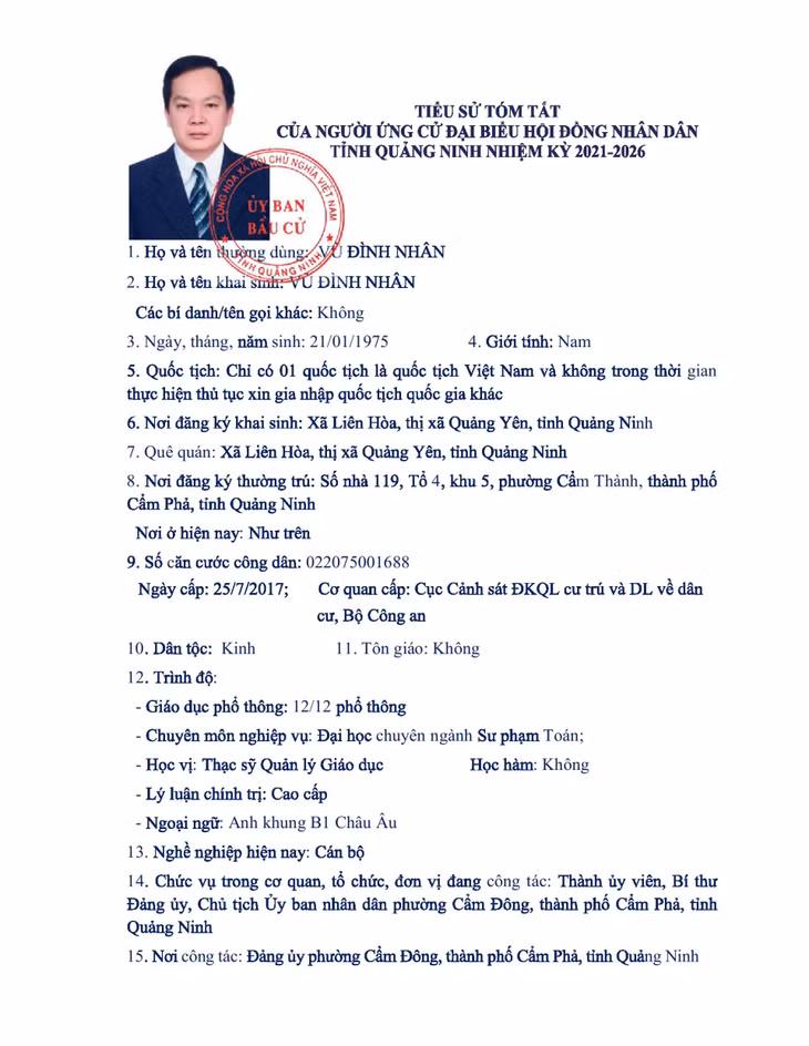 Tiểu sử tóm tắt của người ứng cử đại biểu HĐND tỉnh Quảng Ninh nhiệm kỳ 2021 - 2026 (Đơn vị bầu cử số 7) ảnh 8