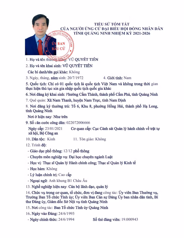 Tiểu sử tóm tắt của người ứng cử đại biểu HĐND tỉnh Quảng Ninh nhiệm kỳ 2021 - 2026 (Đơn vị bầu cử số 11) ảnh 12