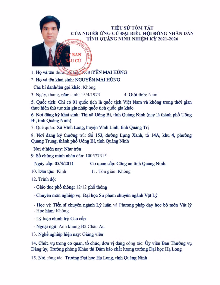 Tiểu sử tóm tắt của người ứng cử đại biểu HĐND tỉnh Quảng Ninh nhiệm kỳ 2021 - 2026 (Đơn vị bầu cử số 9) ảnh 3