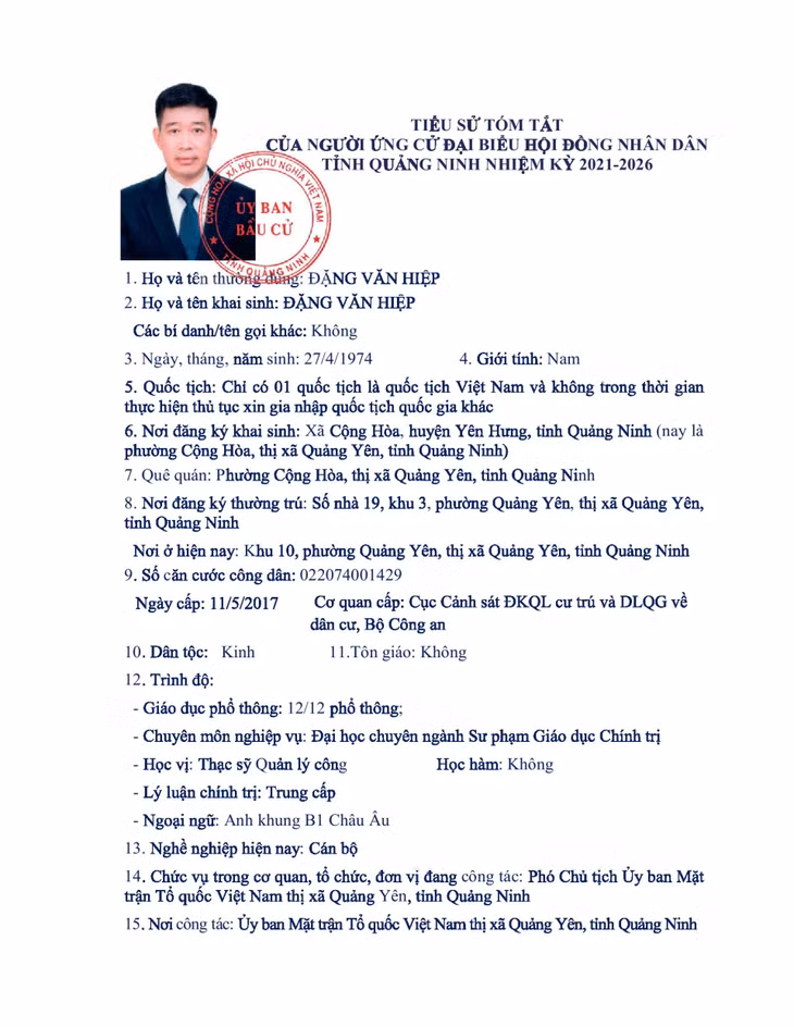 Tiểu sử tóm tắt của người ứng cử đại biểu HĐND tỉnh Quảng Ninh nhiệm kỳ 2021 - 2026 (Đơn vị bầu cử số 13) ảnh 3