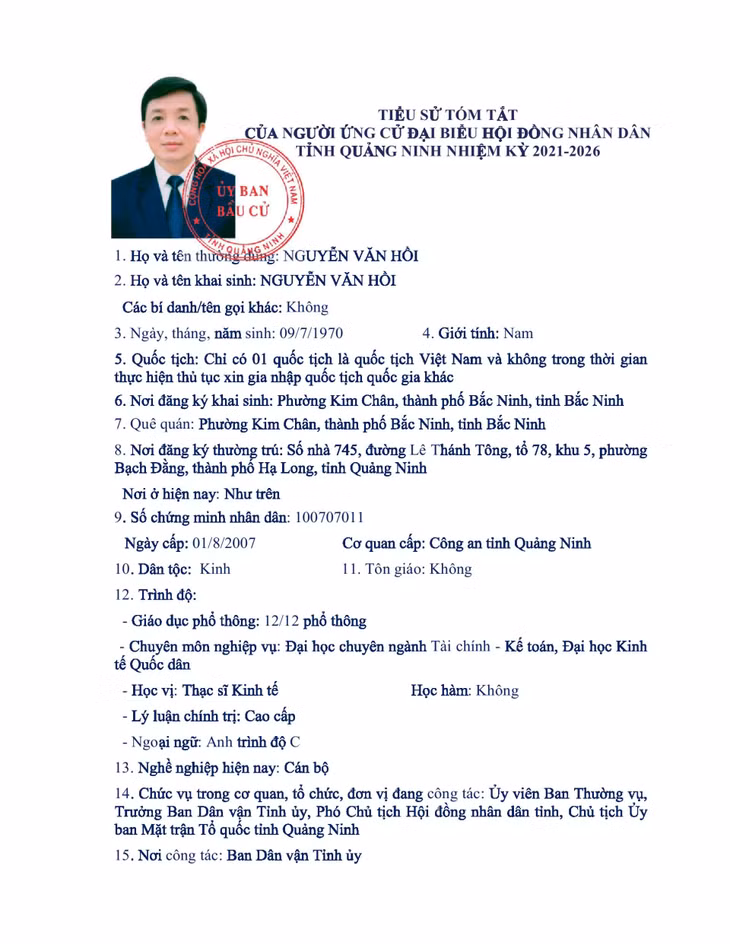 Tiểu sử tóm tắt của người ứng cử đại biểu HĐND tỉnh Quảng Ninh nhiệm kỳ 2021 - 2026 (Đơn vị bầu cử số 13) ảnh 5