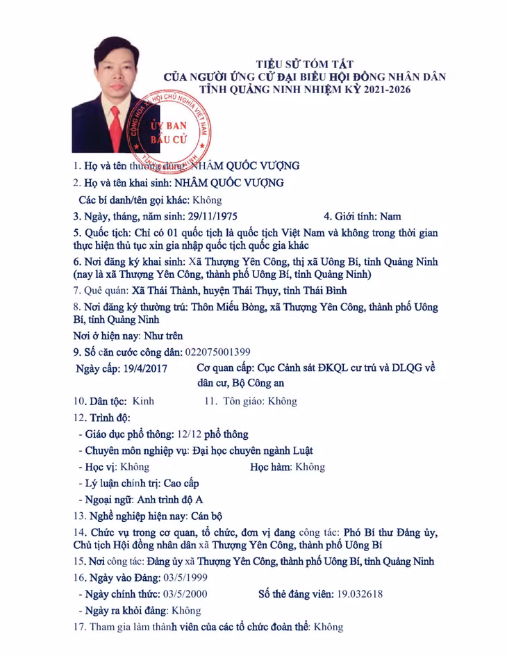 Tiểu sử tóm tắt của người ứng cử đại biểu HĐND tỉnh Quảng Ninh nhiệm kỳ 2021 - 2026 (Đơn vị bầu cử số 9) ảnh 10