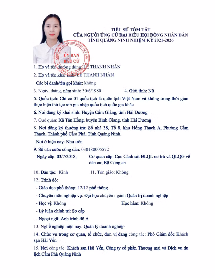 Tiểu sử tóm tắt của người ứng cử đại biểu HĐND tỉnh Quảng Ninh nhiệm kỳ 2021 - 2026 (Đơn vị bầu cử số 8) ảnh 6