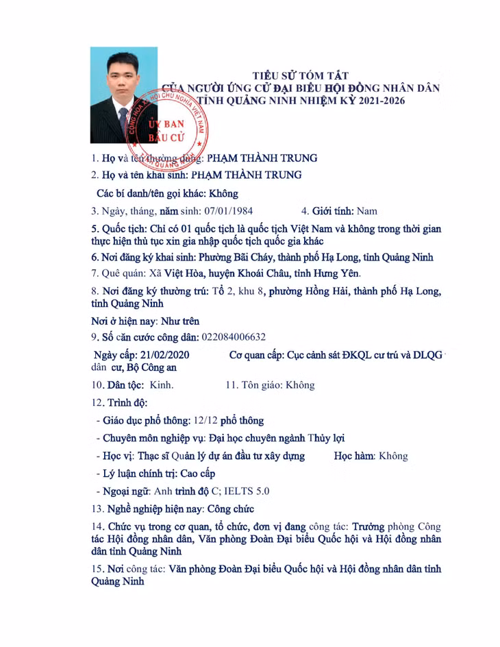 Tiểu sử tóm tắt của người ứng cử đại biểu HĐND tỉnh Quảng Ninh nhiệm kỳ 2021 - 2026 (Đơn vị bầu cử số 10) ảnh 10