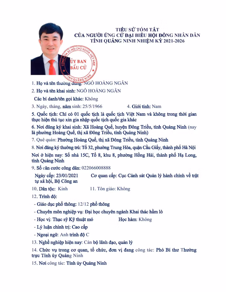 Tiểu sử tóm tắt của người ứng cử đại biểu HĐND tỉnh Quảng Ninh nhiệm kỳ 2021 - 2026 (Đơn vị bầu cử số 12) ảnh 3