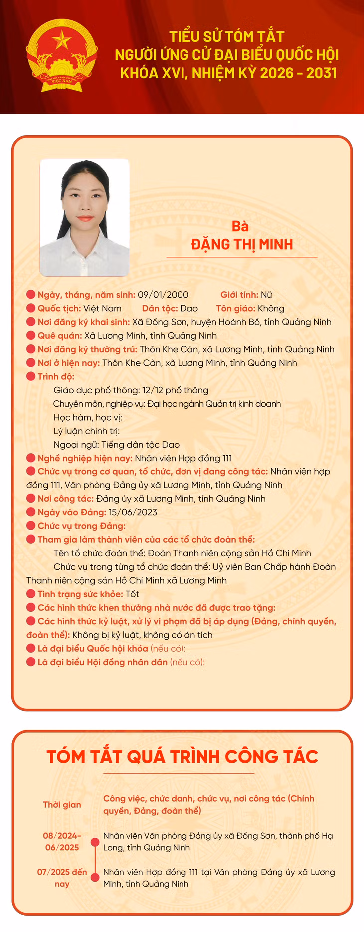 Tiểu sử ứng cử viên đại biểu Quốc hội khóa XVI Đặng Thị Minh ảnh 1