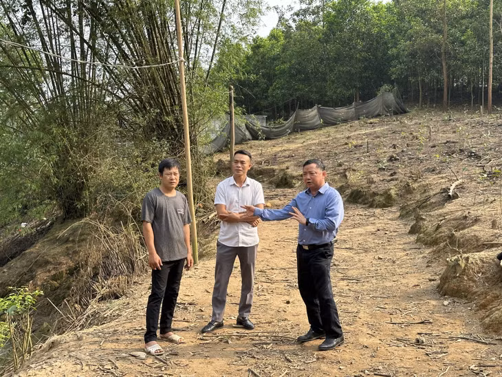 Lãnh đạo HND huyện Tiên Yên và HND xã Phong Dụ trao đổi với hội viên, nông dân về phát triển mô hình gà Tiên Yên.