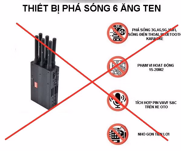 Thiết bị gây nhiễu (thiết bị phá sóng) và thiết bị kích sóng điện thoại di động nằm trong danh mục sản phẩm, hàng hóa có khả năng gây mất an toàn cho mạng thông tin di động.