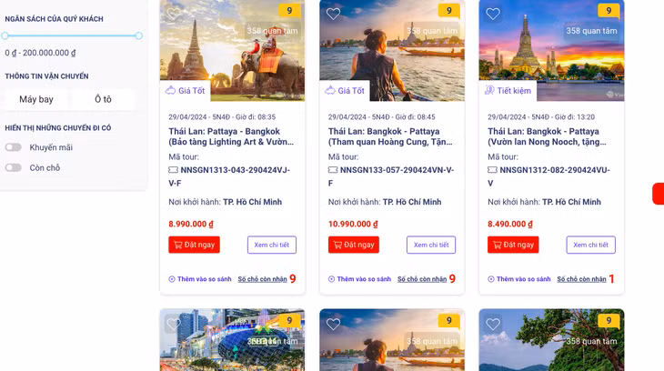 Nhiều tour du lịch đi Thái Lan dịp lễ 30-4, hành trình 5 ngày 4 đêm giá 8,9 triệu đồng, rẻ hơn chặng bay khứ hồi từ Hà Nội - Phú Quốc - Ảnh chụp màn hình tour Vietravel ngày 21-4